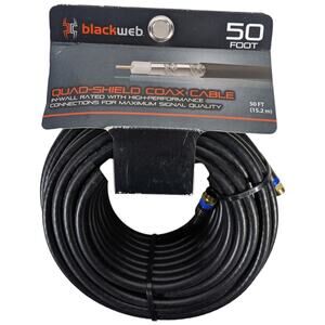 50 Foot Coax Cable BLACK WEB Blackweb 18 AWG Quad Shield Cable TV Internet Modem